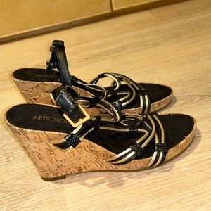 Sandals. Black&Gold Wedge. Size 7.5 Medium.